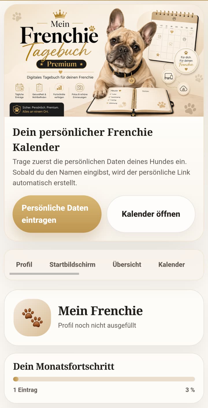 Screenshot des Frenchie-Tagebuchs